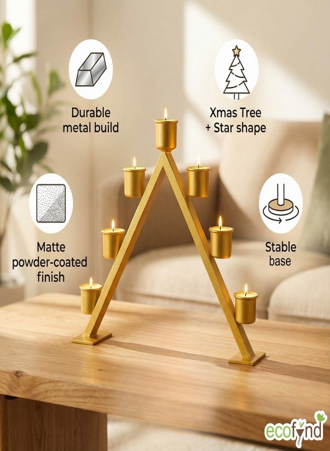 ecofynd Metal A-Frame Shape Multi-Candle Holder, (Pack of 1, Golden), Tapered Candle Stick Stand for Festival Gift, Decor, Dining Table Decoration, Home, Office (CH004) - Image 3